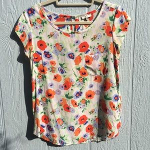Joie silk poppy print cap sleeve blouse